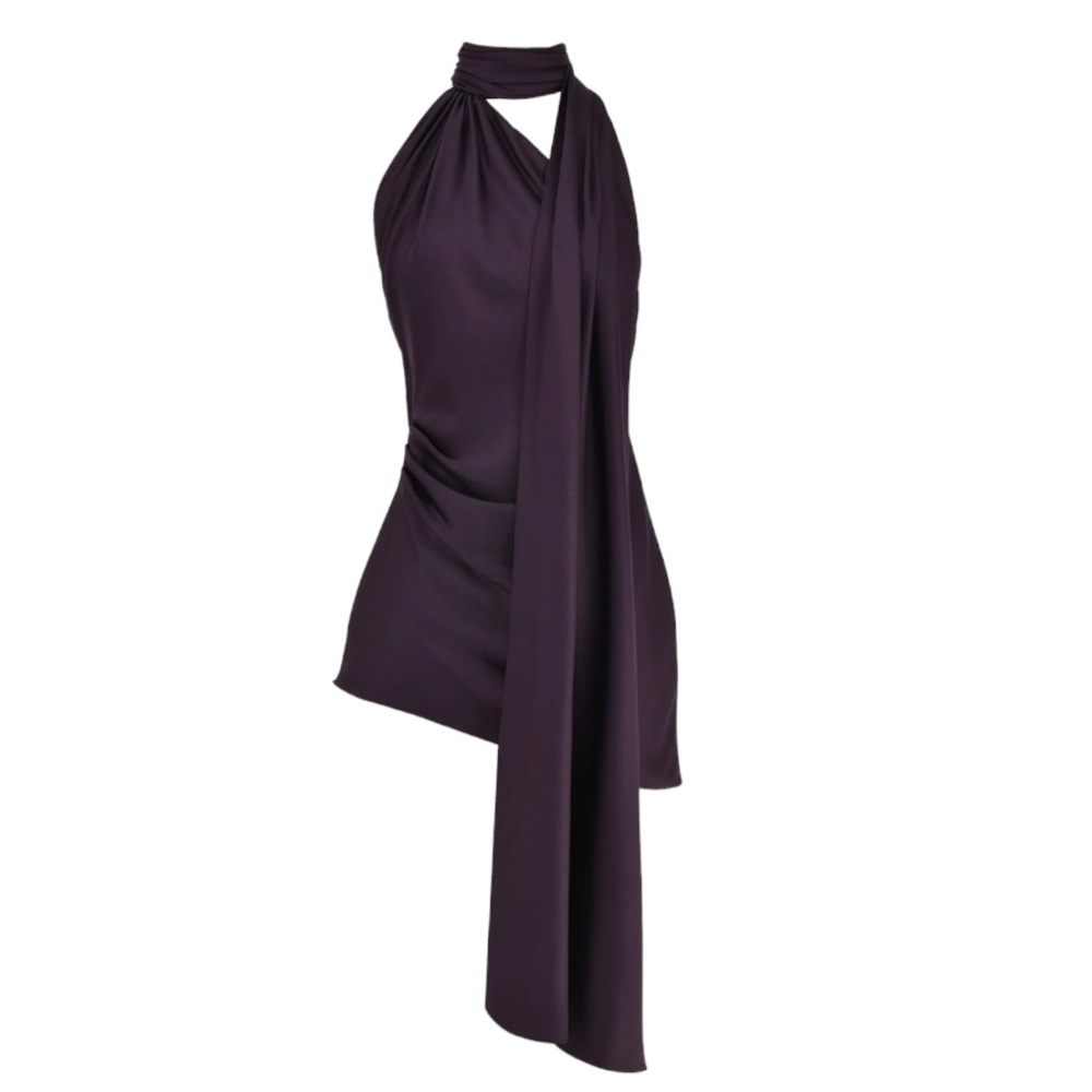 House of CB Aida Satin Halter Minidress with Sash in Night Shade Size S NWT - Picture 2 of 16